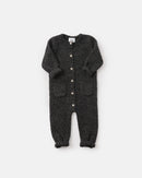 7 A.M. Enfant Fuzzy Long Sleeve Romper - Black Melange - Twinkle Twinkle Little One