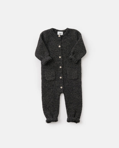 7 A.M. Enfant Fuzzy Long Sleeve Romper - Black Melange - Twinkle Twinkle Little One