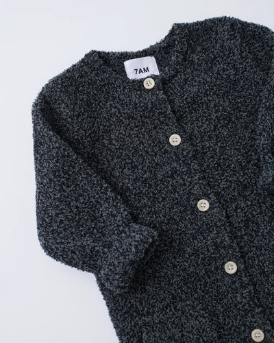 7 A.M. Enfant Fuzzy Long Sleeve Romper - Black Melange - Twinkle Twinkle Little One