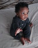 7 A.M. Enfant Fuzzy Long Sleeve Romper - Black Melange - Twinkle Twinkle Little One