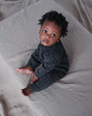 7 A.M. Enfant Fuzzy Long Sleeve Romper - Black Melange - Twinkle Twinkle Little One