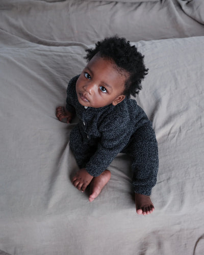 7 A.M. Enfant Fuzzy Long Sleeve Romper - Black Melange - Twinkle Twinkle Little One
