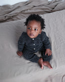 7 A.M. Enfant Fuzzy Long Sleeve Romper - Black Melange - Twinkle Twinkle Little One