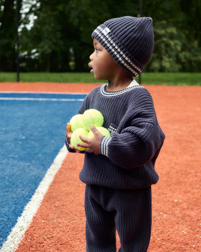 7 A.M. Chunky Tennis Beanie - Navy Pearl Grey - Twinkle Twinkle Little One