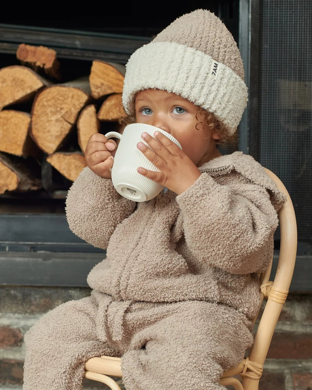 7 A.M. Fuzzy 2-Tone Ribbed Beanie - Taupe Ecru - Twinkle Twinkle Little One