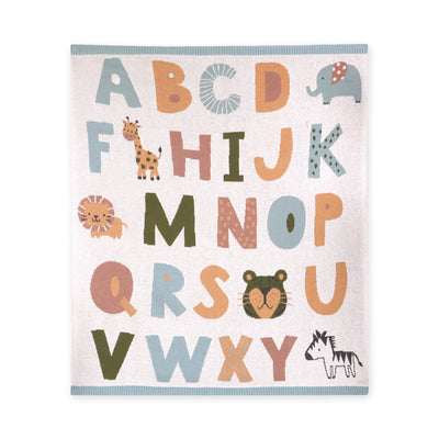 Alphabet Blue - Organic Jacquard Sweater Knit Baby Blanket - Twinkle Twinkle Little One