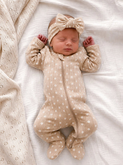 Almond Bloom Organic Pointelle 2-Way Zip Footie