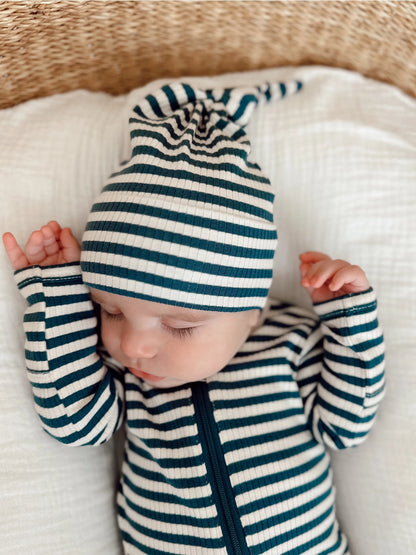 Steel Blue Stripe - Organic Ribbed Beanie - Twinkle Twinkle Little One