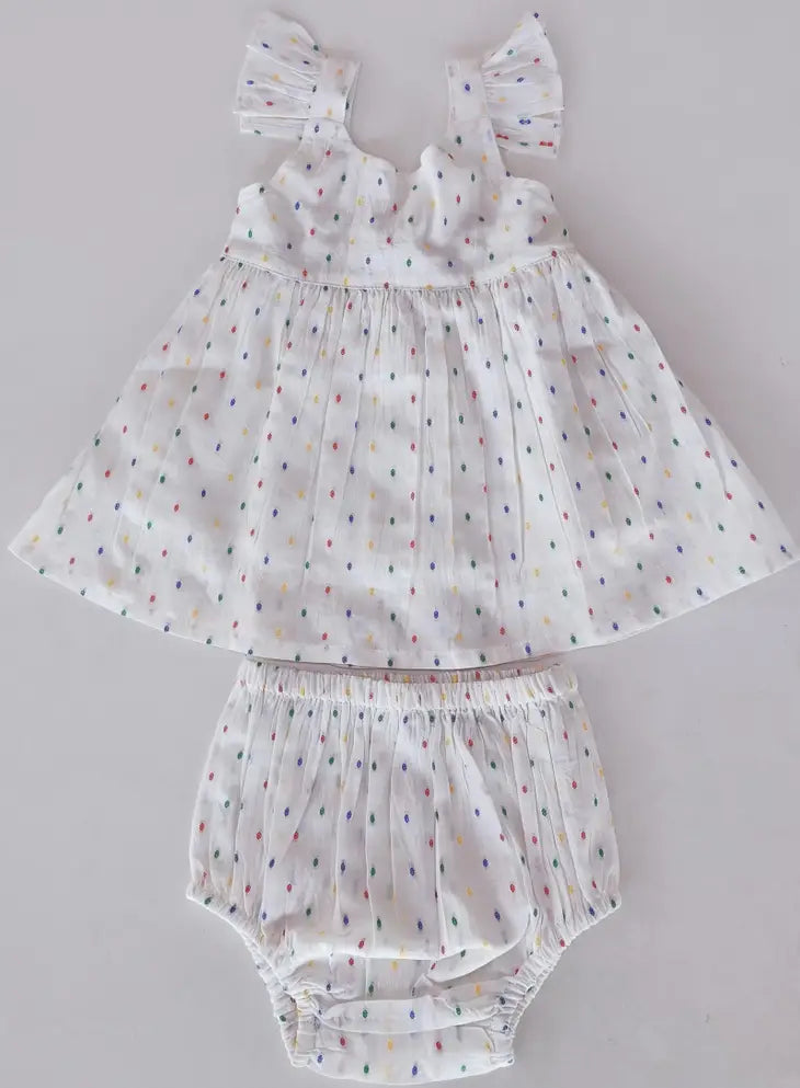 Multi-Dot Sleevelss Cotton Woven Dress & Bloomer - Twinkle Twinkle Little One