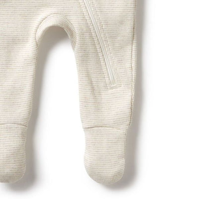 Organic Stripe Rib Zipsuit with Feet - Oatmeal - Twinkle Twinkle Little One