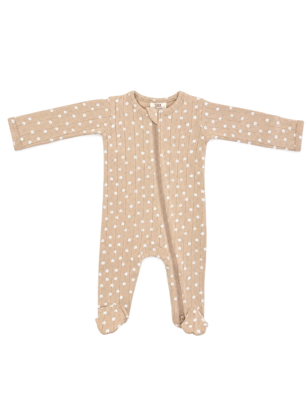 Almond Bloom Organic Pointelle 2-Way Zip Footie