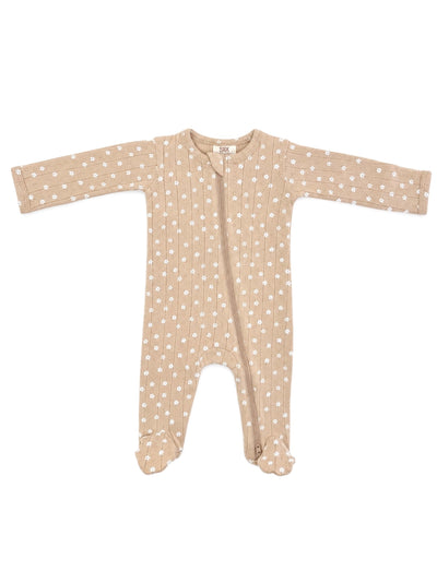 Almond Bloom Organic Pointelle 2-Way Zip Footie