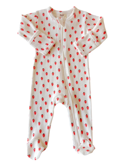 White Strawberry Organic Pointelle 2-Way Zip Footie - Twinkle Twinkle Little One
