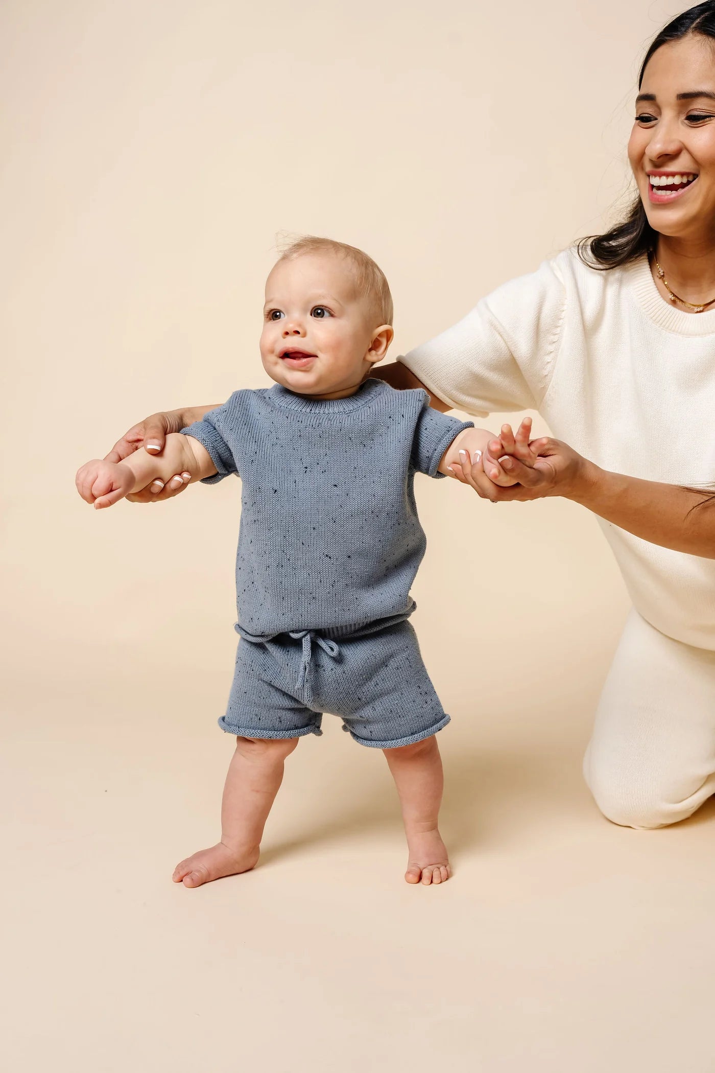 Lou Lou & Company KNIT SHORT SLEEVE TEE & KNIT SHORTS Set - Cadet SPECKLE - Twinkle Twinkle Little One