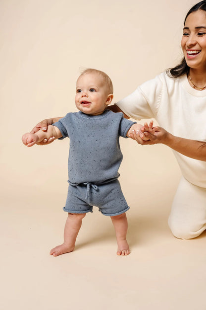 Lou Lou & Company KNIT SHORT SLEEVE TEE & KNIT SHORTS Set - Cadet SPECKLE - Twinkle Twinkle Little One