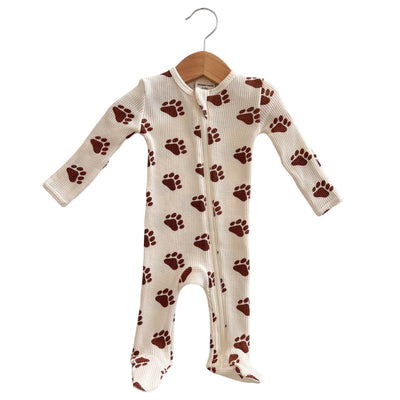 Organic Waffle Basic Zip Footie - Bear Paw - Twinkle Twinkle Little One