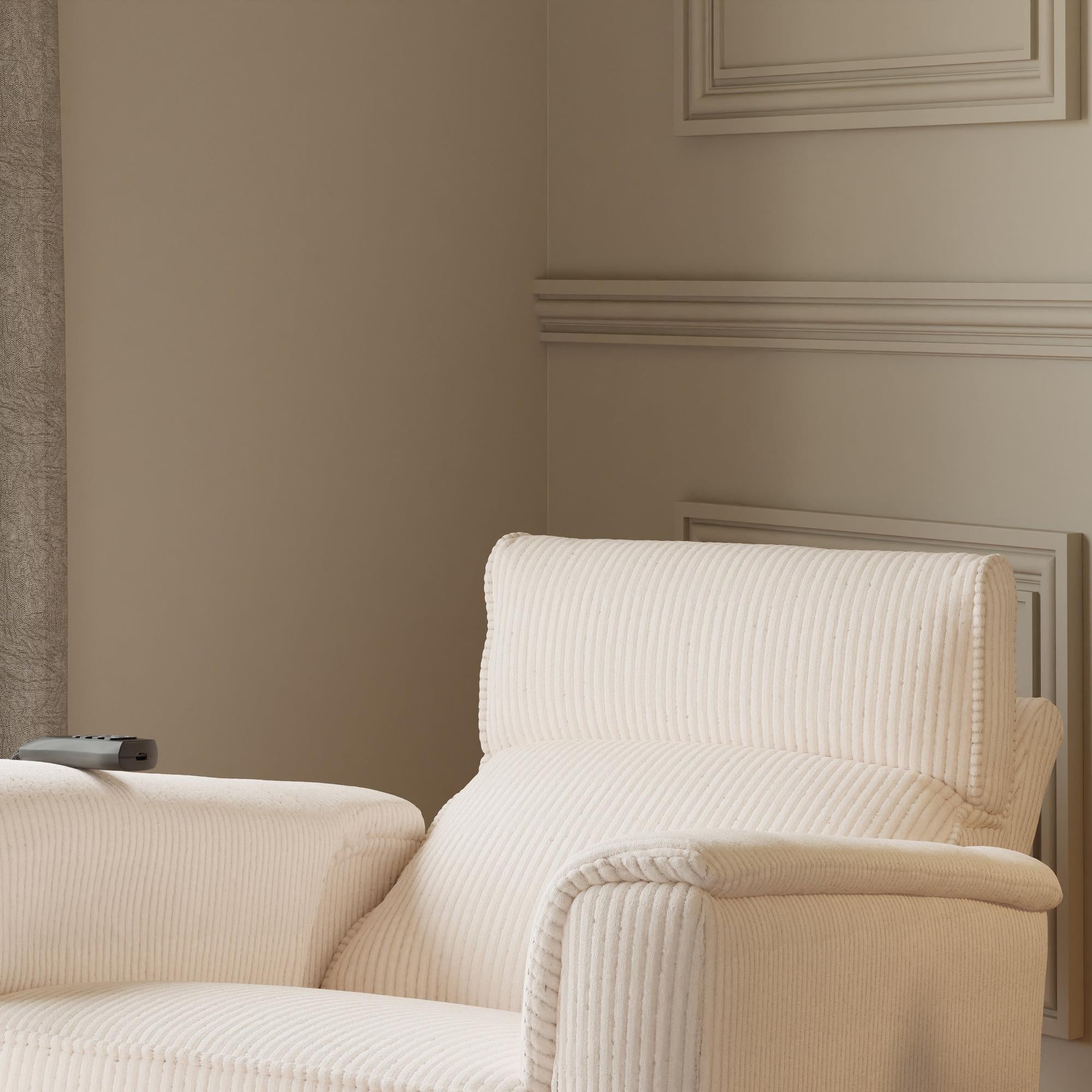 Monogram by Namesake Willa Deluxe Power Recliner and Swivel Glider with Heat + Massage | Ivory Corduroy