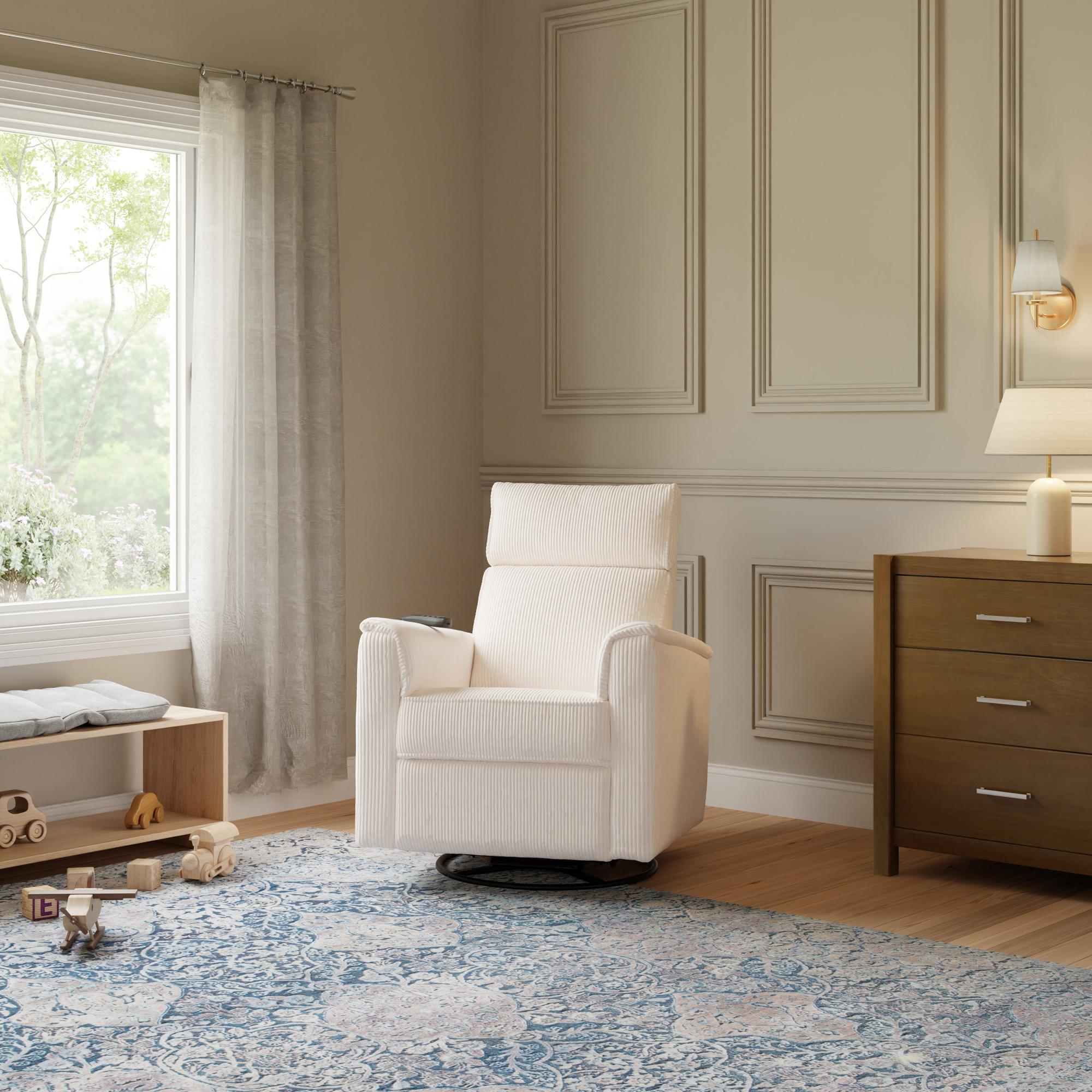 Monogram by Namesake Willa Deluxe Power Recliner and Swivel Glider with Heat + Massage | Ivory Corduroy