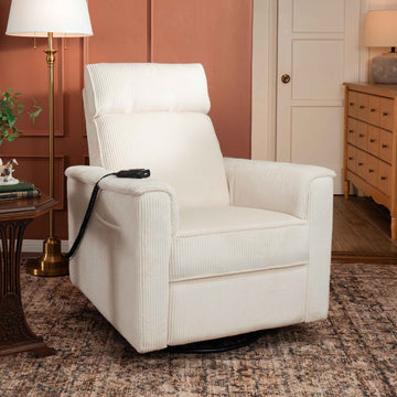 Monogram by Namesake Willa Deluxe Power Recliner and Swivel Glider with Heat + Massage | Ivory Corduroy | EXCLUSIVE! - 0