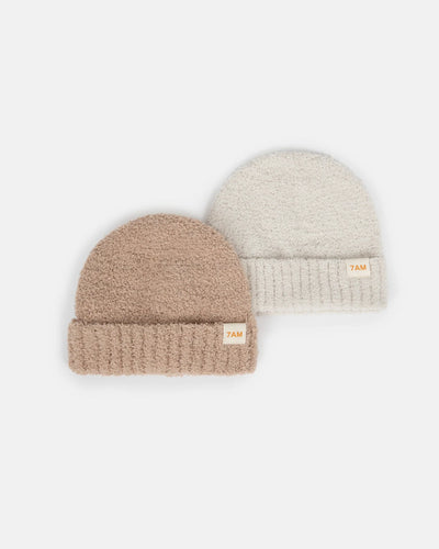 7 A.M. Pecan & Ecru Beanies Set of 2 - Fuzzy