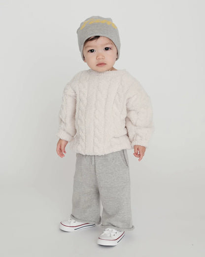 7 A.M. Fuzzy Boxy Cable Sweater  - Ecru - Twinkle Twinkle Little One
