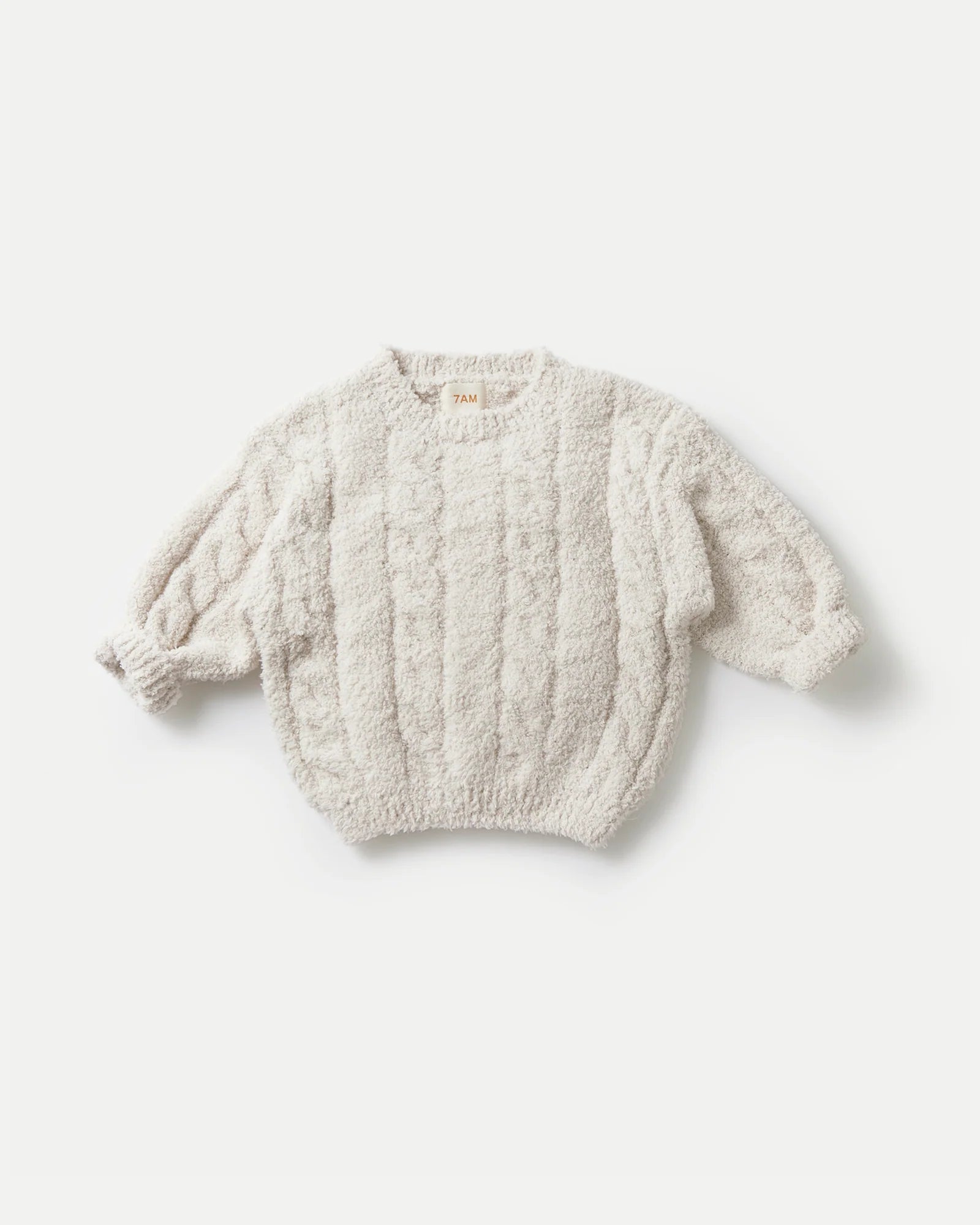 7 A.M. Fuzzy Boxy Cable Sweater  - Ecru