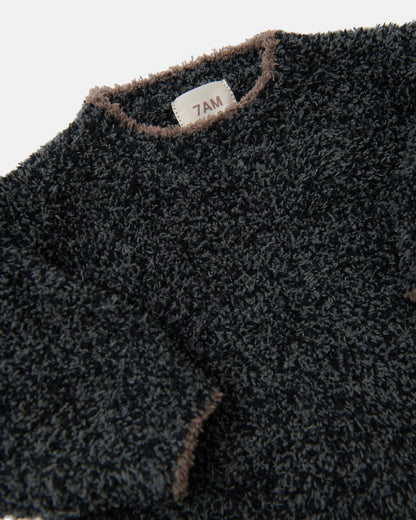7 A.M. Enfant Boxy Sweater Fuzzy - Black Melange - Twinkle Twinkle Little One
