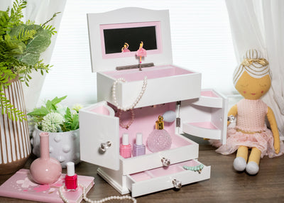 Graceful Grand Ballerina Musical Jewelry Box – White