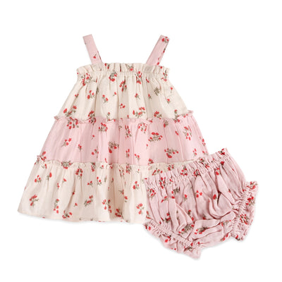Bijou Tiered Floral Organic Baby Dress & Bloomer Set