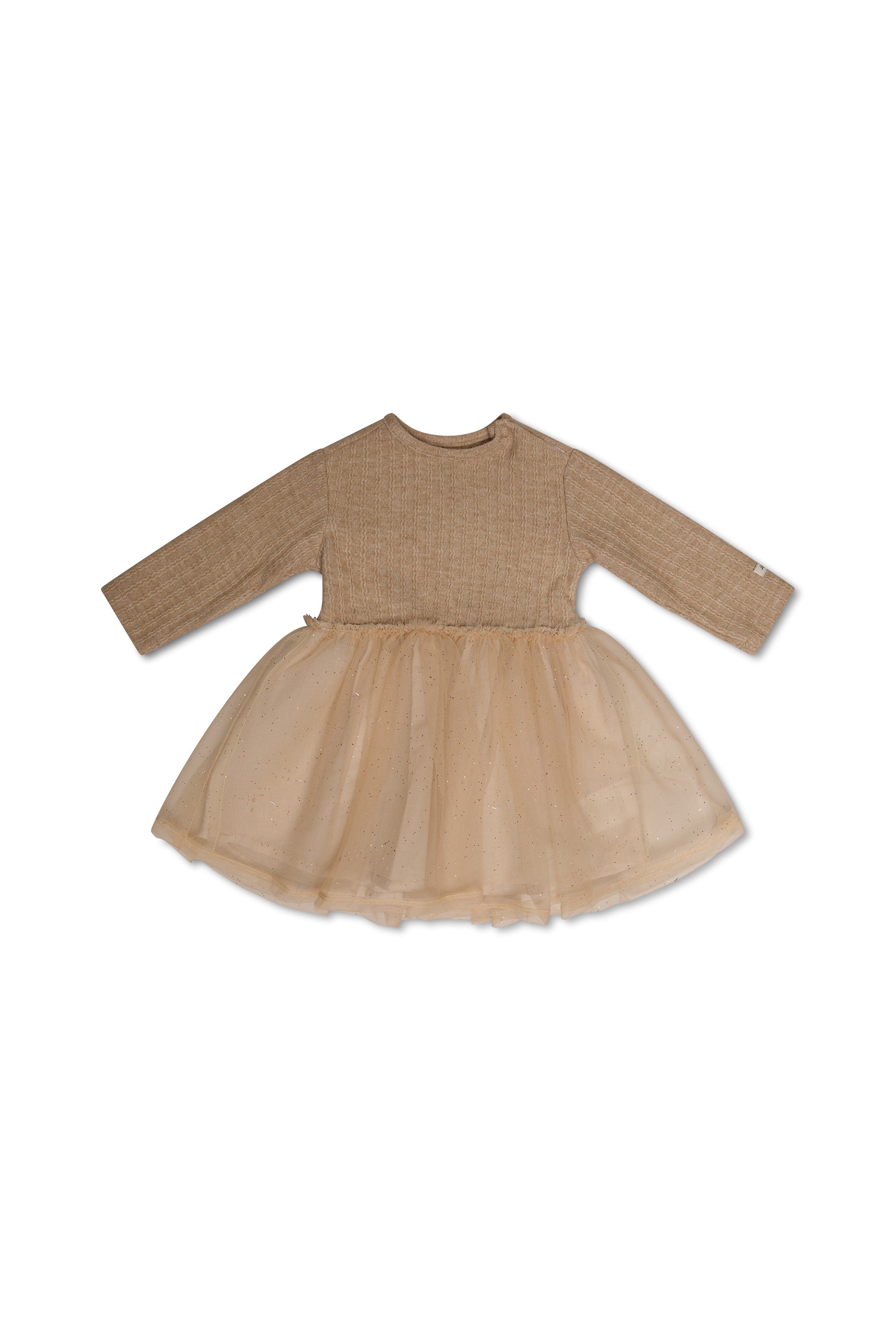 Solly Rib & Tulle Baby Dress - Light Cappuccino - Twinkle Twinkle Little One