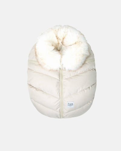 7 A.M. Enfant Car Seat Cocoon - Tundra Heather Beige White Faux Fur - Twinkle Twinkle Little One