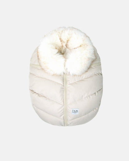 7 A.M. Enfant Car Seat Cocoon - Tundra Heather Beige White Faux Fur - Twinkle Twinkle Little One