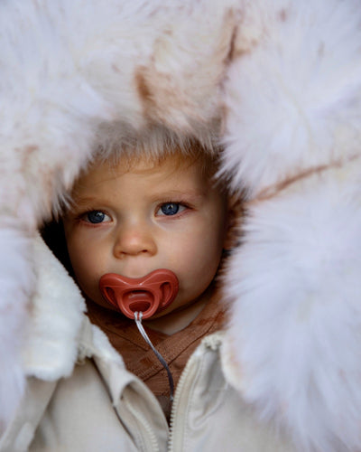 7 A.M. Enfant Car Seat Cocoon - Tundra Heather Beige White Faux Fur - Twinkle Twinkle Little One
