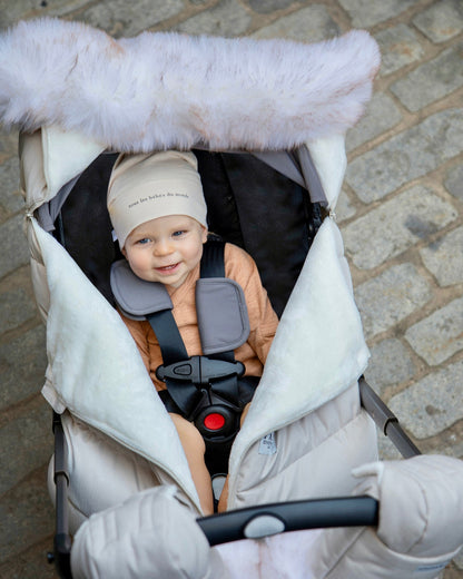 7 A.M. Enfant Car Seat Cocoon - Tundra Heather Beige White Faux Fur - Twinkle Twinkle Little One