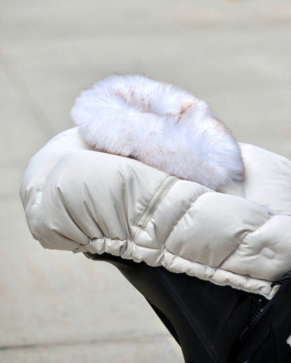 7 A.M. Enfant Car Seat Cocoon - Tundra Heather Beige White Faux Fur - Twinkle Twinkle Little One