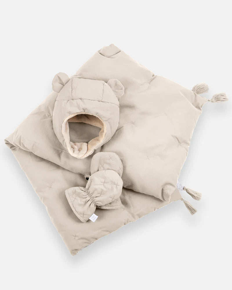 7 A.M. Enfant Cub Set Airy - Mittens, Hat & Blanket - Brush