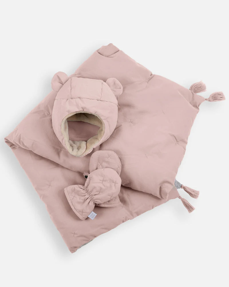 7 A.M. Enfant Cub Set Airy - Mittens, Hat & Blanket - Cameo