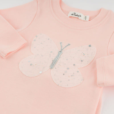 Two Piece Set - Pink Silver-Fleck Tulle Butterfly Applique - Pale Pink - Twinkle Twinkle Little One