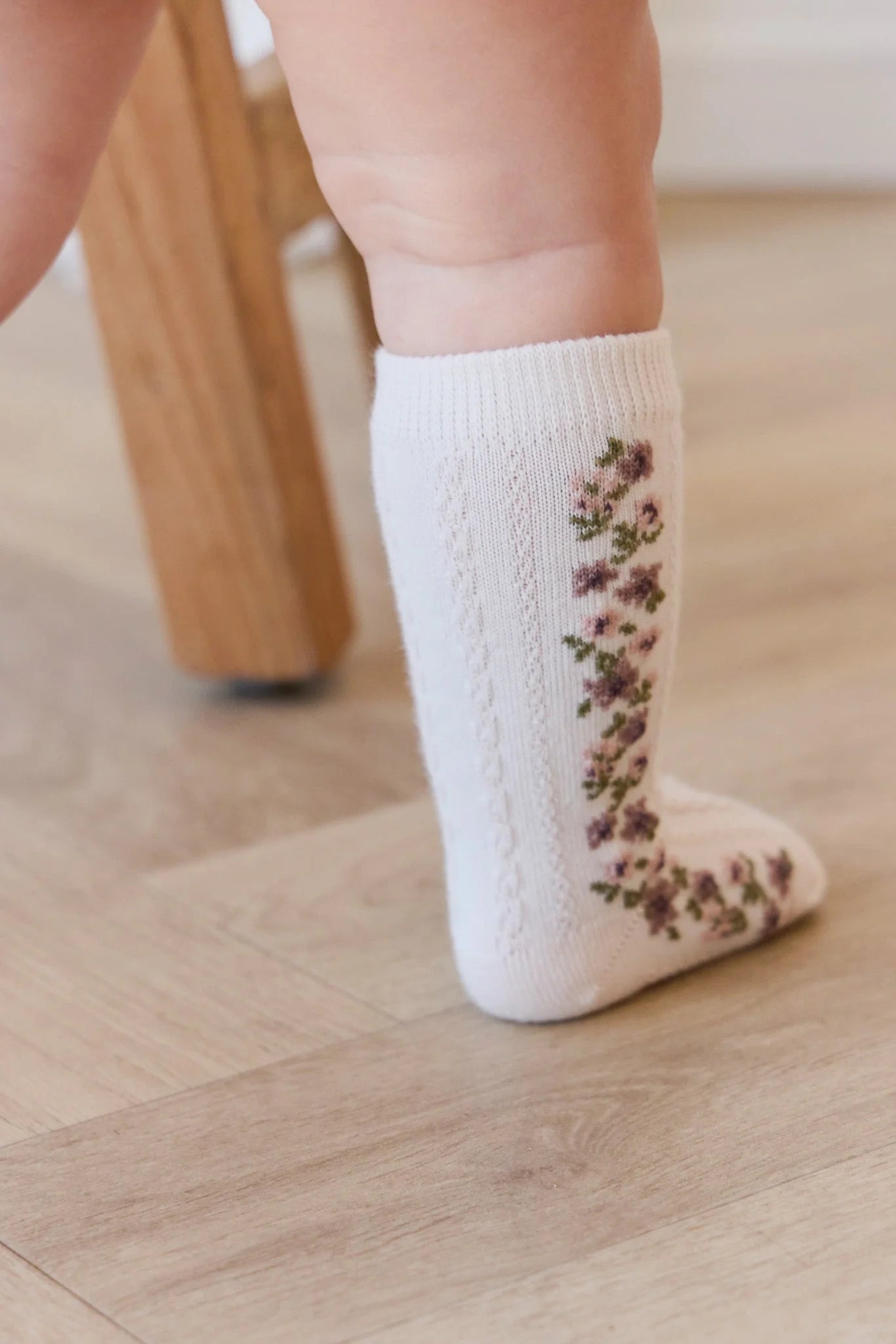 Cassie Knee High Sock Cassie Floral Jacquard Bridal Blush - Twinkle Twinkle Little One