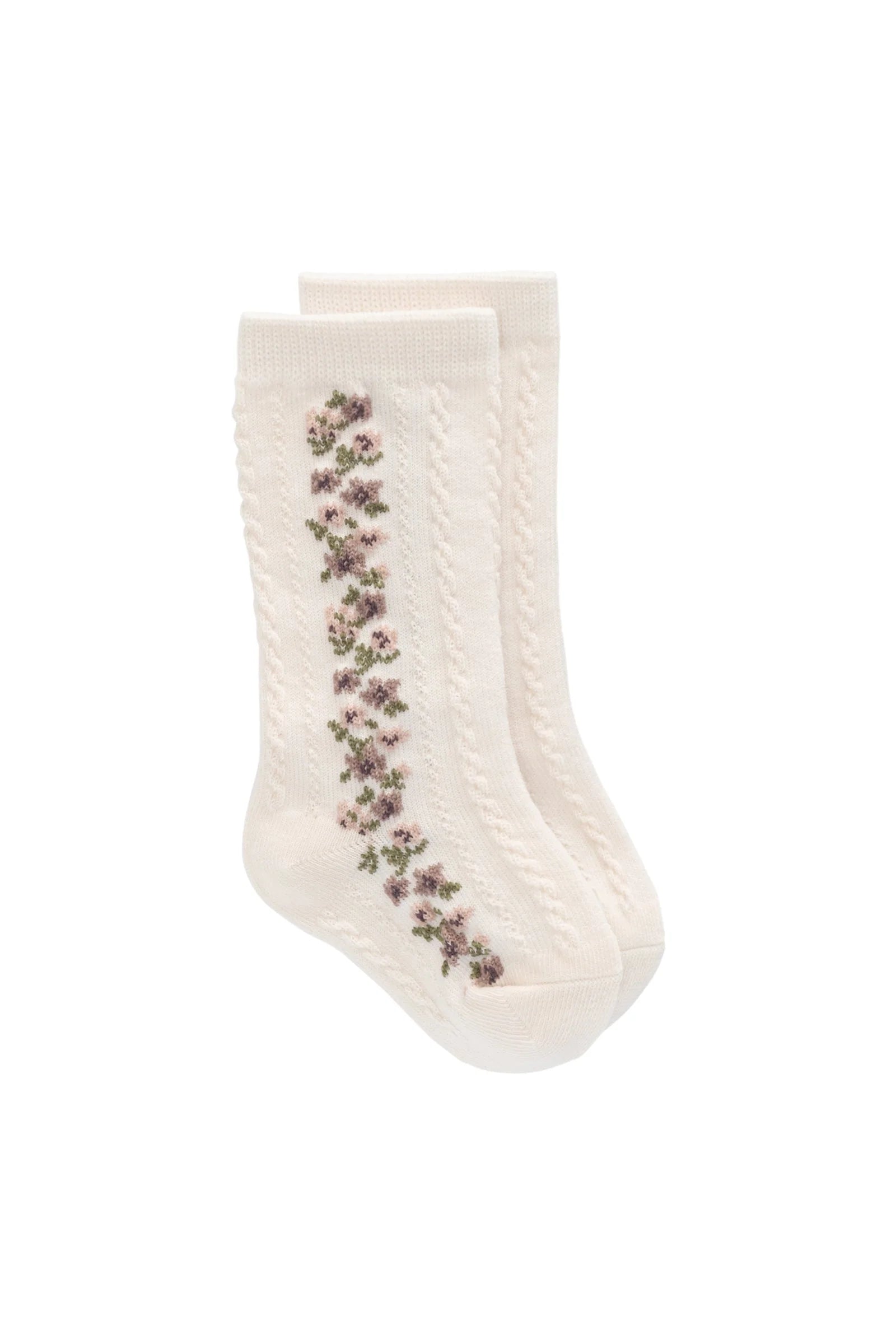 Cassie Knee High Sock Cassie Floral Jacquard Bridal Blush - Twinkle Twinkle Little One