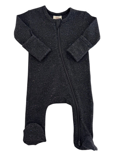 Newborn Charcoal Speckle 2-Way Zip Footie - Twinkle Twinkle Little One
