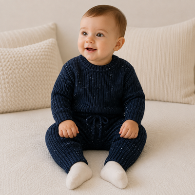 Knit Chunky Sweater & Jogger Pant - Navy Speckle