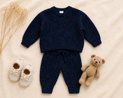 Knit Chunky Sweater & Jogger Pant - Navy Speckle