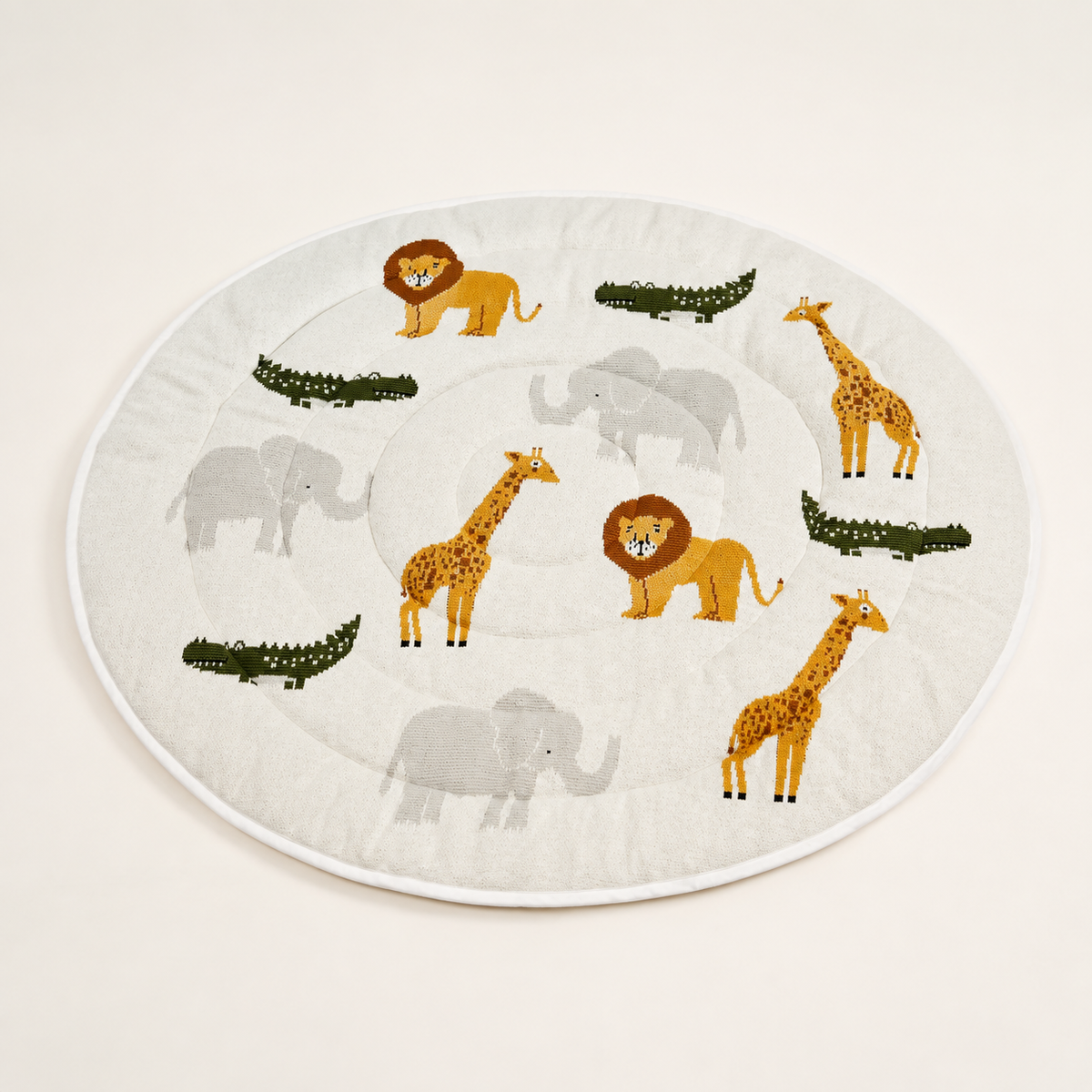 Safari Friends Organic Cotton Knit Baby Padded Round Play Mat - Natural