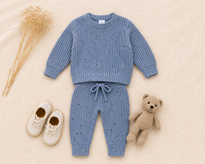 Knit Chunky Sweater & Jogger Pant - Cadet Speckle
