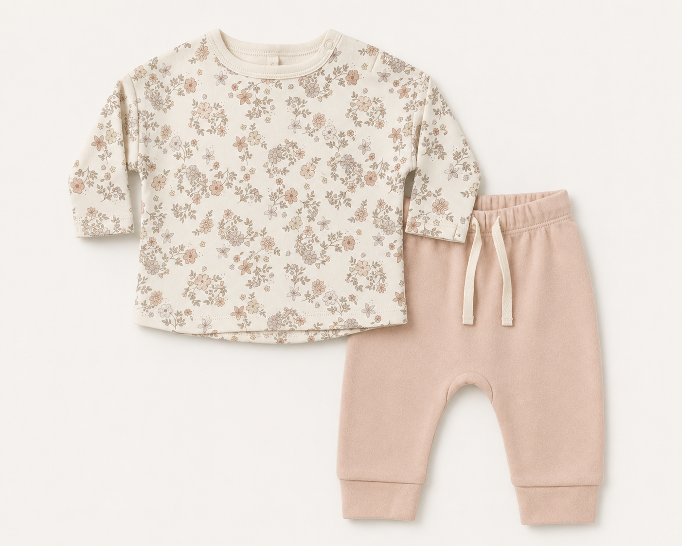 Quincy Mae Floral Vine Long Sleeve Tee & Dusty Rose Drawstring Pant Set