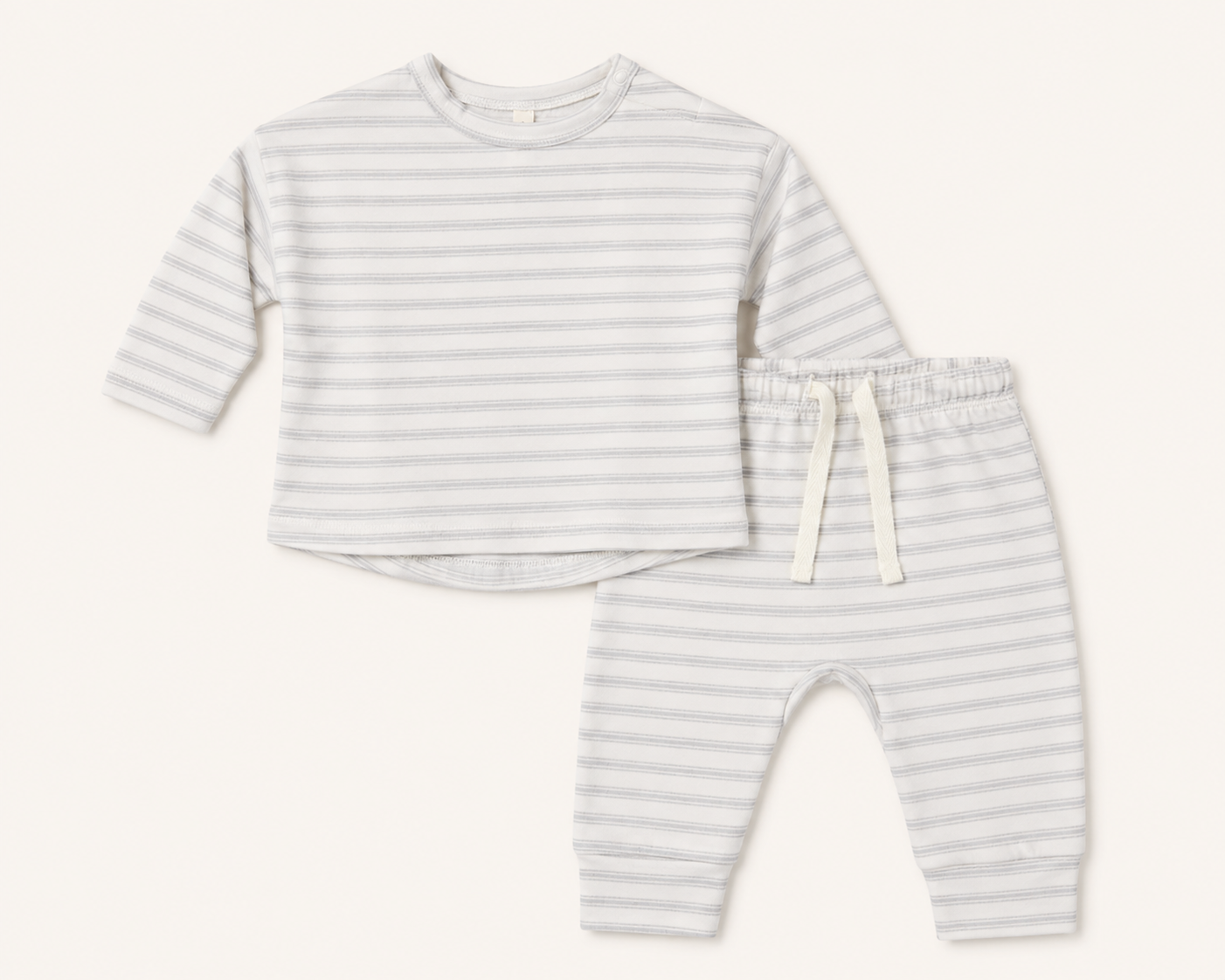 Quincy Mae Long Sleeve Tee & Drawstring Pant Set || Cloud Stripe