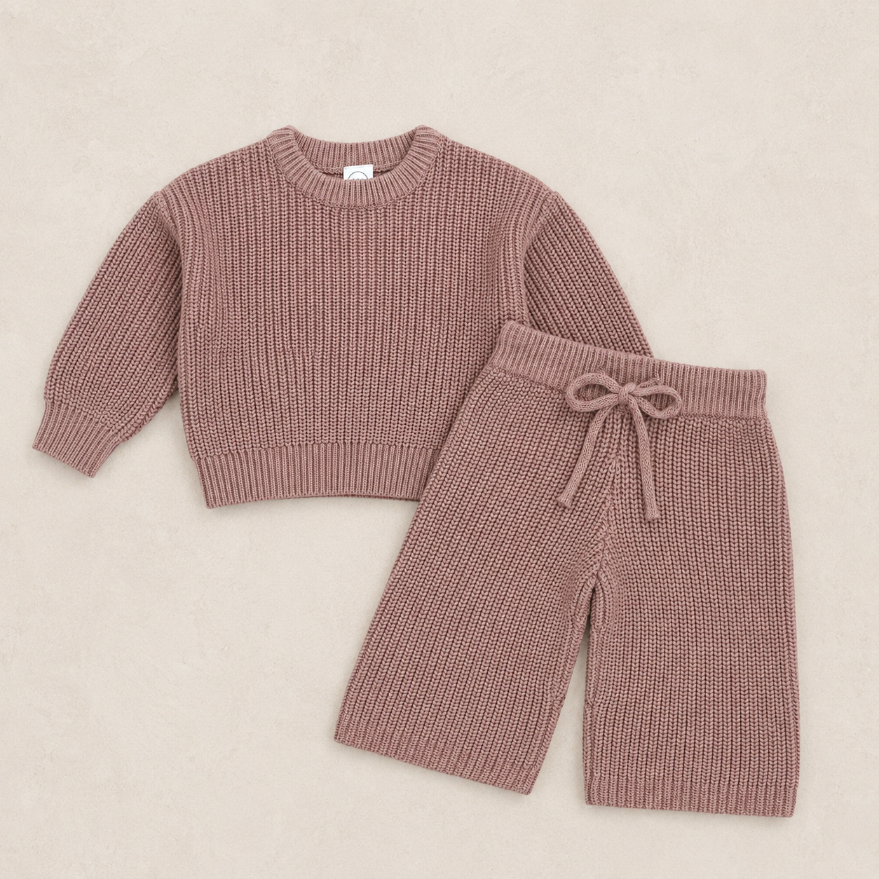 Knit Chunky Sweater & Wide Leg Pant - Mauve