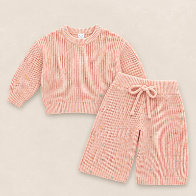 Knit Chunky Sweater & Wide Leg Pant - Petal Speckle