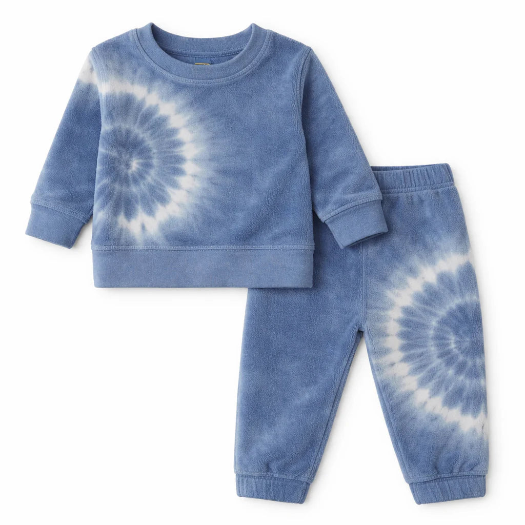 Loop Terry Spiral Pullover and Pant Set - Dark Blue